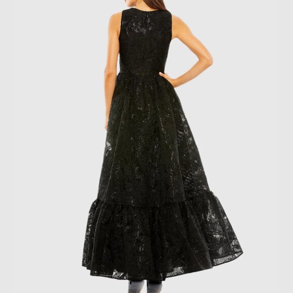 Mac Duggal 20714 Womens Size 12 Black Sleeveless High Low Brocade Gown Dress - Picture 4 of 4